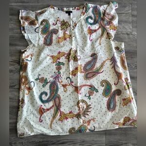 Talbots Paisley Flutter-Sleeve Blouse — Size XL — NWOT